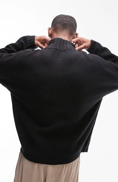 Shop Topman Cable Stitch Trim Mock Neck Sweater In Black