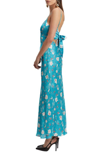 Shop Bardot Malinda Floral Tie Back Satin Maxi Dress In Blue Flora