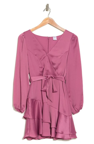 Shop Melrose And Market Ruffle Long Sleeve Faux Wrap Minidress In Pink Violet