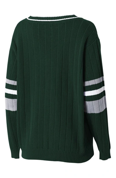Shop Wear By Erin Andrews University V-neck Cotton Sweater In Michigan State University