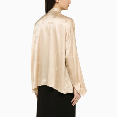 Shop Balenciaga Champagne-coloured Silk Shirt With Bow Women In Cream