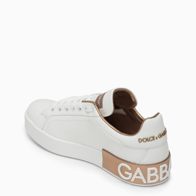 Shop Dolce & Gabbana Dolce&gabbana White/gold Portofino Sneakers Women In Silver