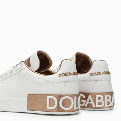 Shop Dolce & Gabbana Dolce&gabbana White/gold Portofino Sneakers Women In Silver