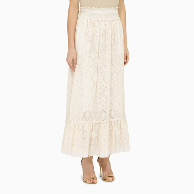 Shop Gucci Long Gardenia-coloured Cotton Skirt Women In Cream