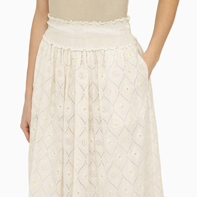 Shop Gucci Long Gardenia-coloured Cotton Skirt Women In Cream