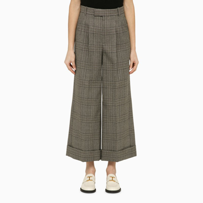 Shop Gucci Prince Of Wales Wool Cropped Trousers Women In Black