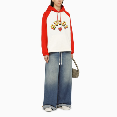 Shop Gucci Red And White Sweatshirt With Cotton Logo Women In Yellow
