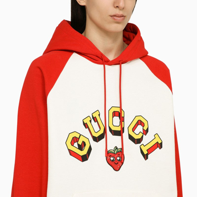 Shop Gucci Red And White Sweatshirt With Cotton Logo Women In Yellow