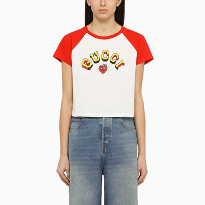 Shop Gucci White/red Crew-neck T-shirt With Logo Women In Yellow