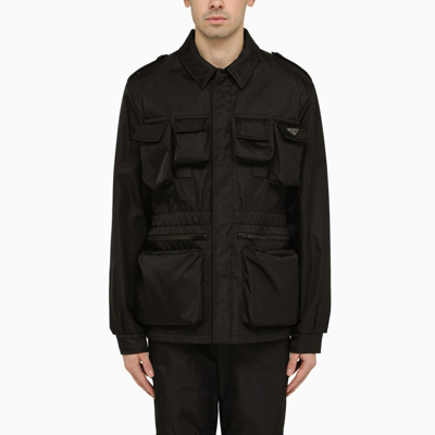 Shop Prada Black Re-nylon Multi-pocket Jacket Men In Brown