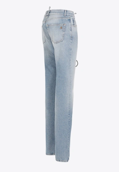Shop Attico Distressed Straight-leg Jeans In Blue
