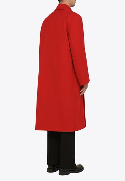 Shop Valentino Double-breasted Long Coat In Red