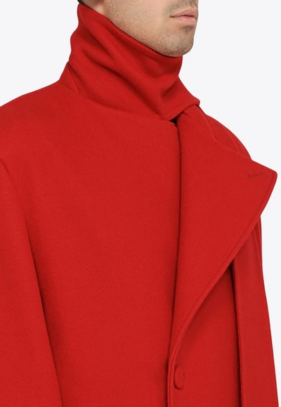 Shop Valentino Double-breasted Long Coat In Red