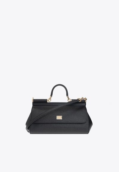 Dolce & Gabbana Elongated Sicily Logo Tag Crossbody Bag In Black
