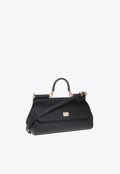 Dolce & Gabbana Elongated Sicily Logo Tag Crossbody Bag In Black