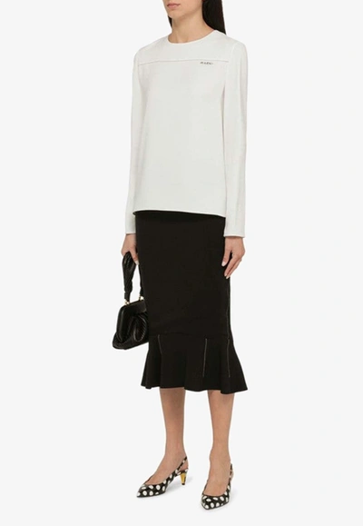 Shop Marni Embroidered Logo Long-sleeved Top In White