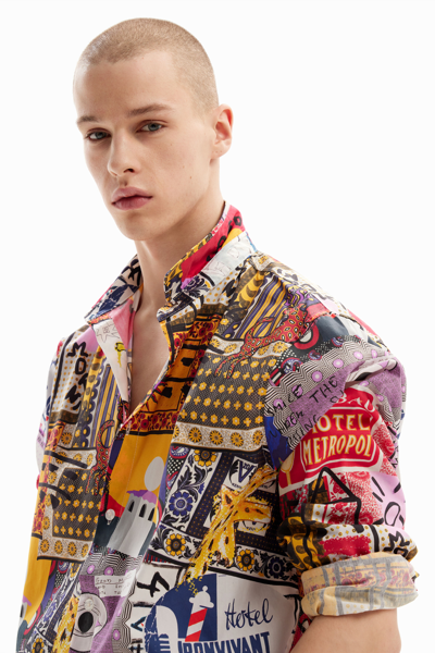 Shop Desigual Patchwork Poplin Shirt In Material Finishes