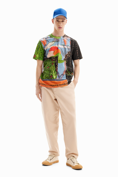 Shop Desigual Patchwork Motif T-shirt In Material Finishes