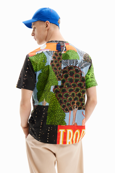 Shop Desigual Patchwork Motif T-shirt In Material Finishes