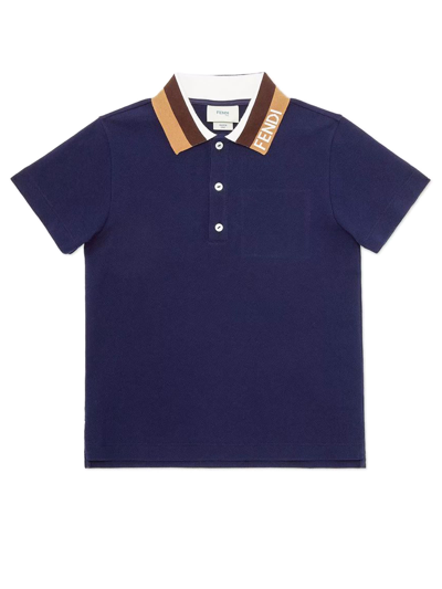 Shop Fendi Dark Blue Cotton Piqué Junior Polo Shirt
