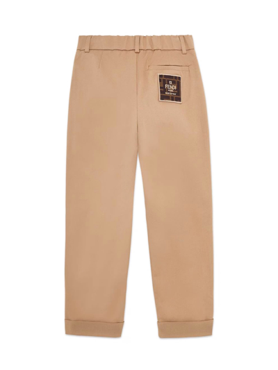 Shop Fendi Regular Junior Trousers In Beige In Marrone