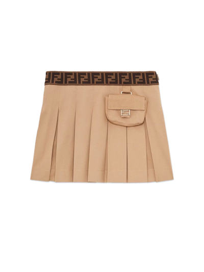 Shop Fendi Junior Mini Skirt In Beige Gabardine