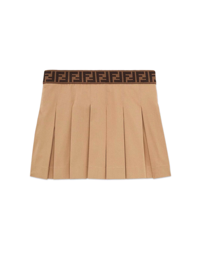 Shop Fendi Junior Mini Skirt In Beige Gabardine