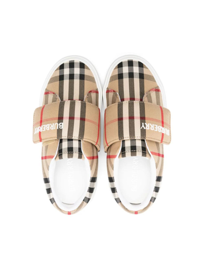Shop Burberry Beige Touch-strap Trainers