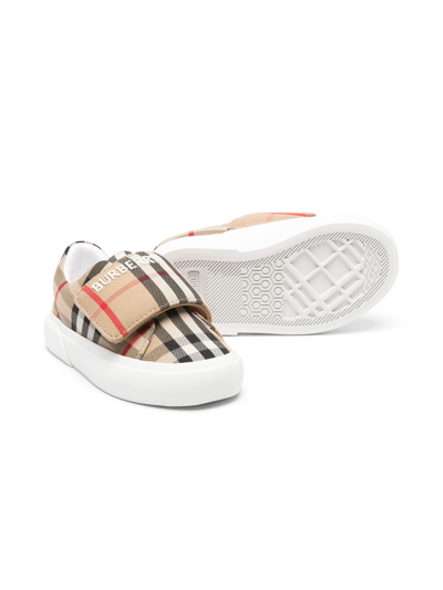 Shop Burberry Vintage Check Pattern Trainers In Beige
