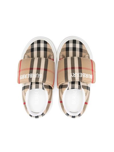Shop Burberry Vintage Check Pattern Trainers In Beige