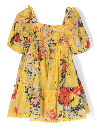 Shop Zimmermann Alight Shirred Floral-print Dress In Multicolore