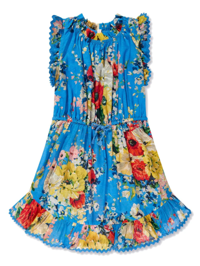 Shop Zimmermann Alight Floral Cotton Dress In Blu