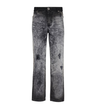 Shop Balmain Stonewash Straight Jeans In Black