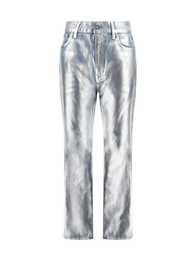 Shop Paco Rabanne Metallic Effect Trousers In Silver
