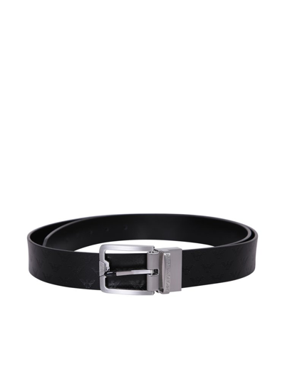 Shop Emporio Armani Logo Engraved Buckle Belt In Black