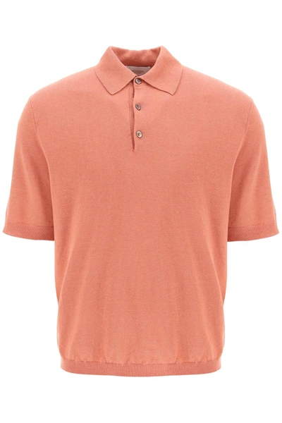 Shop Agnona Linen And Cotton Jersey Polo In Red, Orange