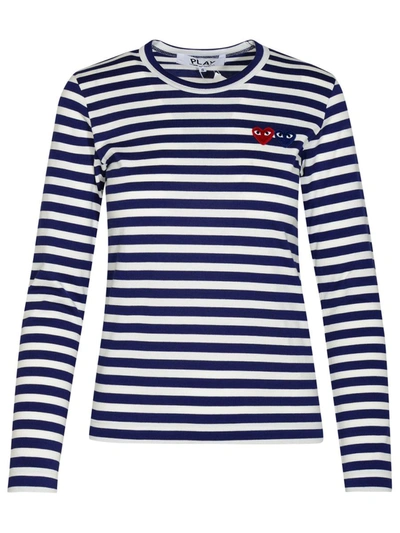 Shop Comme Des Garçons Play White Cotton T-shirt In Navy