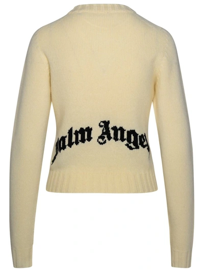 Shop Palm Angels Ivory Wool Blend Cardigan In White