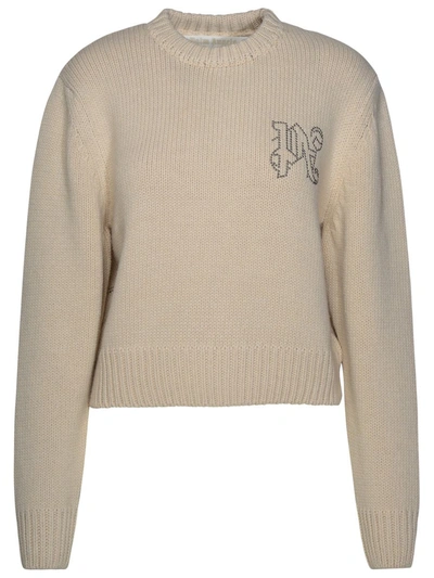 Palm Angels Monogram Embellished Knitted Jumper In Avorio