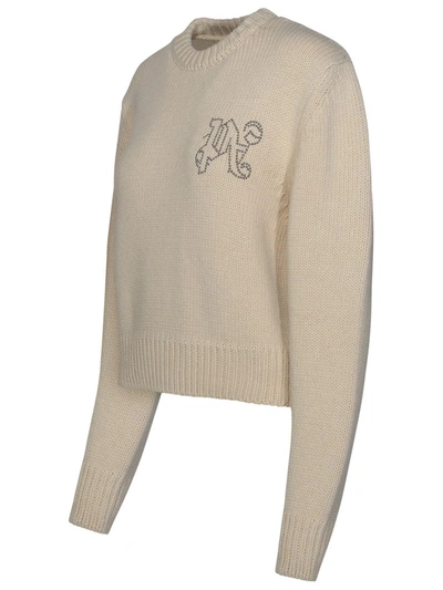 Palm Angels Monogram Embellished Knitted Jumper In Avorio