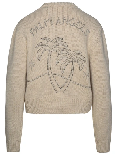 Shop Palm Angels Beige Wool Blend Sweater In Avorio