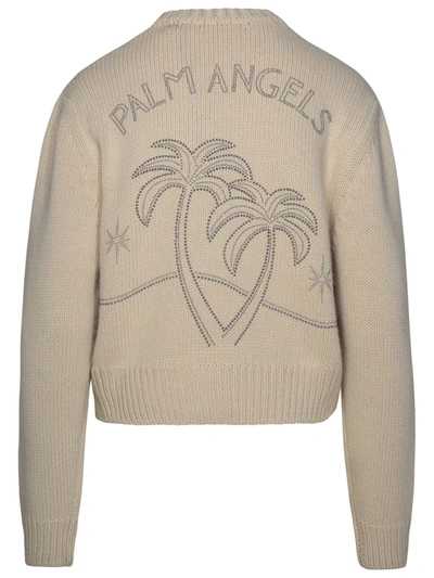 Palm Angels Monogram Embellished Knitted Jumper In Avorio