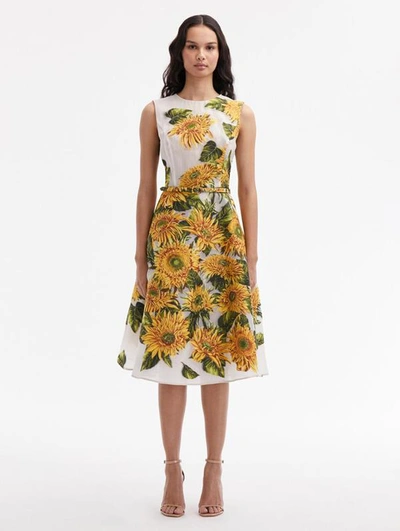 Shop Oscar De La Renta Sunflower Fil Coupé Dress In Yellow/ivory