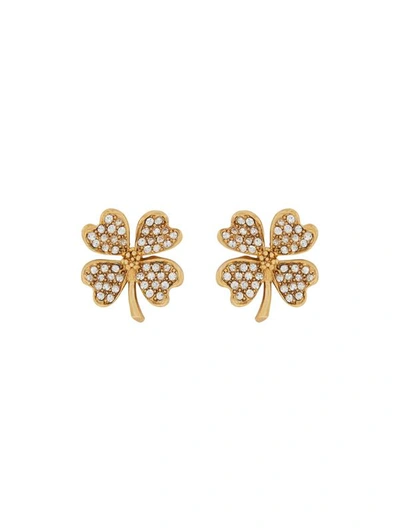 Shop Oscar De La Renta Four Leaf Clover Earrings In Crystal