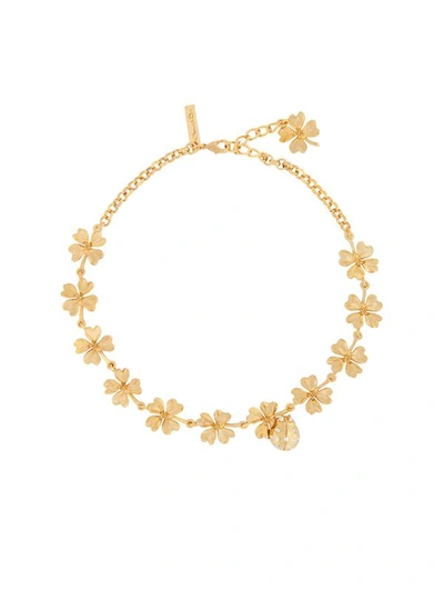 Shop Oscar De La Renta Ladybug Clover Necklace In Gold