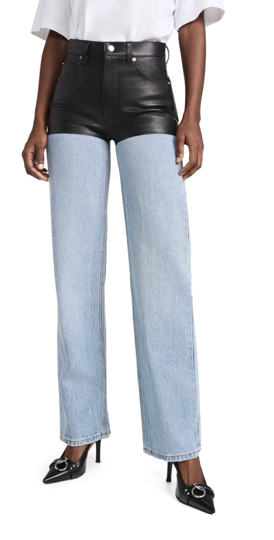 Shop Alexander Wang 5 Pocket Leather Stacked Hem Jeans Vintage Faded Indigo