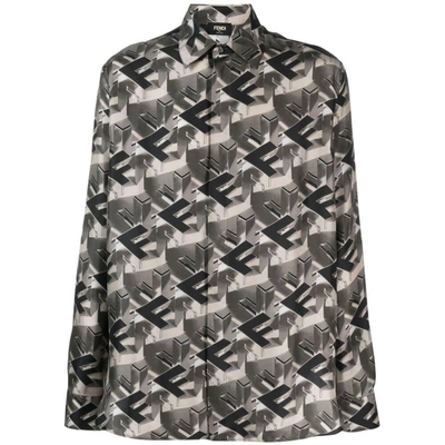 Shop Fendi Shirts In Grey/black