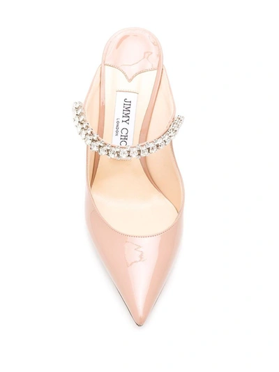 Shop Jimmy Choo Bing 100 Crystal Strap Detail Patent Leather Mules In Powder