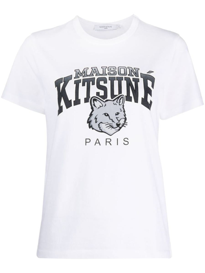 Shop Maison Kitsuné Campus Fox Logo Cotton T-shirt In White