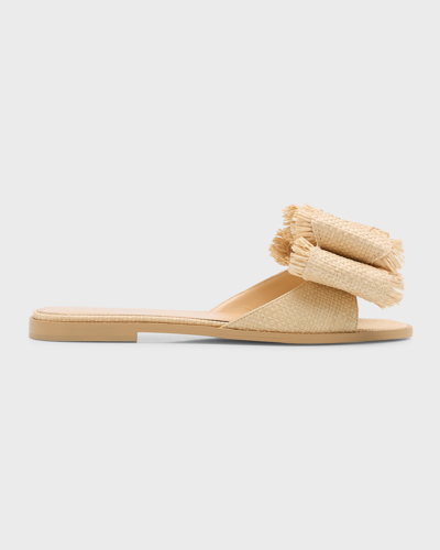 Shop Mach & Mach Cadeau Raffia Bow Flat Slide Sandals In Beige